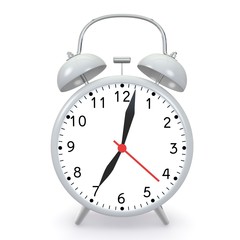 Old alarm clock grey on a white background