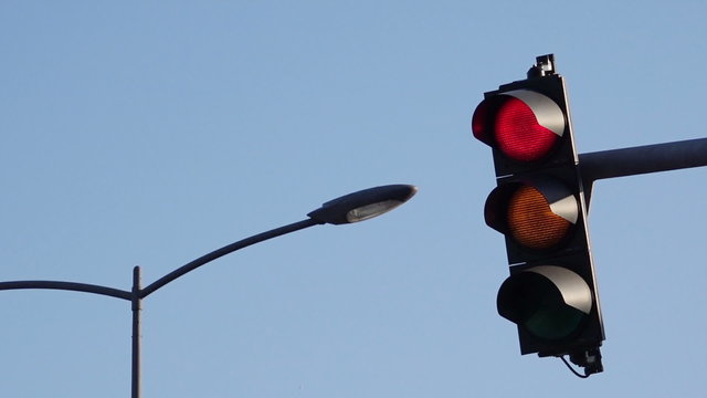 Traffic light signalization or semaphore turning from red to green