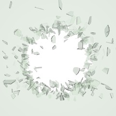 Broken glass from the blow, shot on a white isolated background