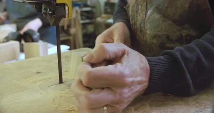 Bespoke Shoemaker Shaping Wooden Last For Shoe Using Jigsaw