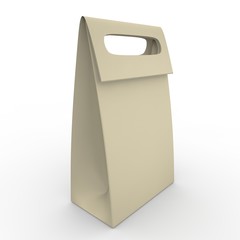 Grey empty bag with handle on white background