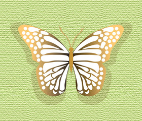 Obraz premium Butterfly on texture background in gold and green colors. Vector