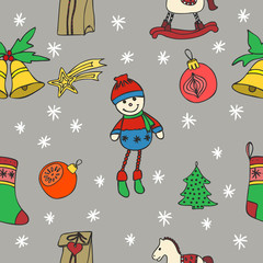 New Year seamless pattern. Happy New Year. Happy winter holidays. Merry Christmas. Hand Drawn Doodles illustration.