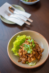 Stir fried Garlic chicken. Thai food.