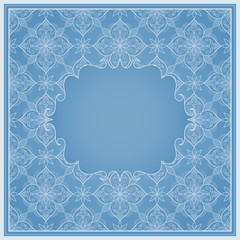 Filigree curly frame on lace background.