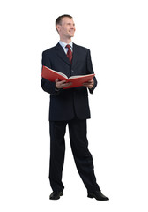 Businessman reading red book