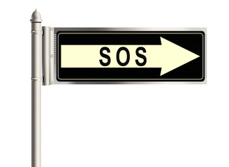 S.o.s. Road sign on the white background. Raster illustration.
