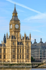 Fototapeta na wymiar View of Big Ben tower in London with copy space in sky