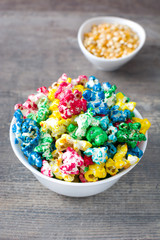 Sweet popcorn on wood