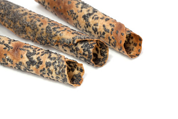 Crispy egg roll with .black sesame seeds