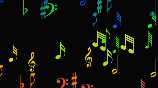 Музыкальные ноты хаотично летают, абстрактная композиция с альфа каналом