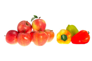 Red ripe apples and sweet pepper on a white background