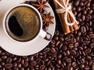 coffee cup and coffee beans