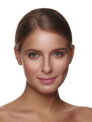Obraz premium Portrait of a young healthy and beautiful girl with nude make up