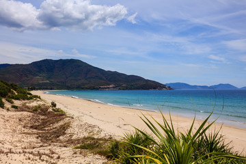 Fototapeta na wymiar Bai Dai beach (also known as Long Beach), Khanh Hoa, Vietnam. Bai Dai Beach is located 30-40 minutes south and is without a doubt the best, most chilled out beach in Nha Trang.