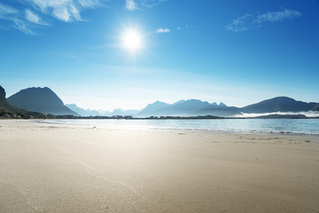 Lofoten beach in sunny summer day, Norway