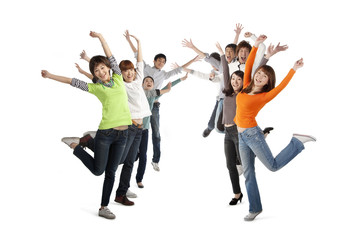 Obraz premium Two rows of excited young people