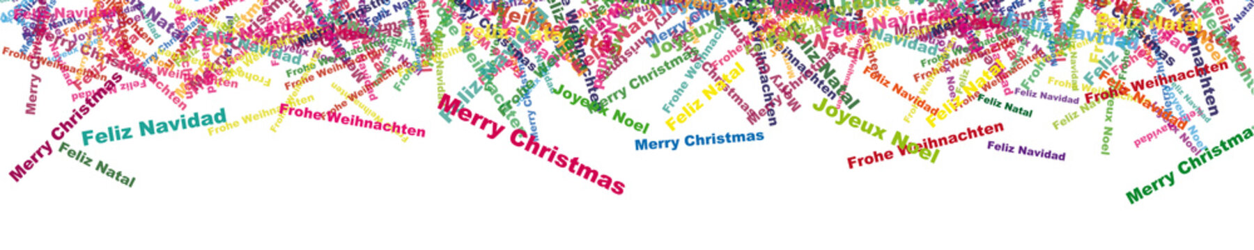 Merry Christmas, Feliz Navidad,Joyeux Noel,Feliz Natal,Frohe Weihnachten, Abstract colorful banner design