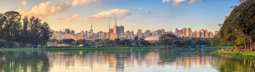 De skyline van Sao Paulo vanaf het Ibirapuera-park