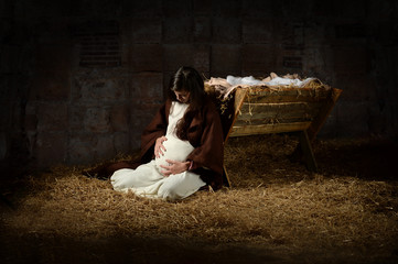 Mary and the Manger on Christmas Eve - obrazy, fototapety, plakaty