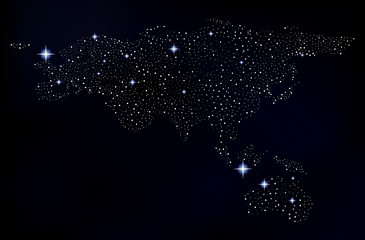 Vector Eurasia and Australia map made of shining space stars. Elements of this image furnished by NASA