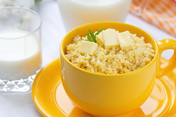 Millet porridge with butter and milk