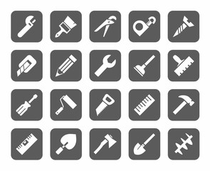 Tools, icons, monochromatic, gray. 
