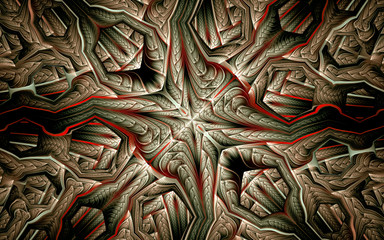 Abstract fractal background with mosaic grey pattern with red stripes