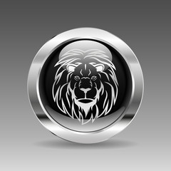 Black glossy chrome button - Lion head