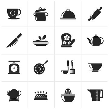 Black Restaurant and kitchen items icons - vector icon set