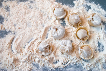 Meat dumplings in cooking process
