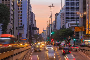 Fototapeta na wymiar Paulista Avenue at twilight in Sao Paulo