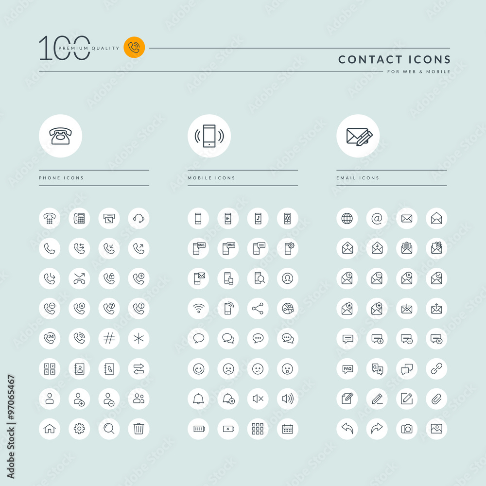 Poster thin line web icons collection for contact us, communication, support, office. icons for web and app
