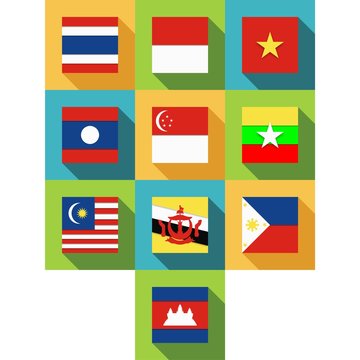 10 Flag ASEAN Vector With Shadow Design Classic Style