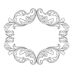 Vintage baroque frame scroll ornament engraving border floral retro pattern antique style acanthus foliage swirl decorative design element filigree calligraphy vector