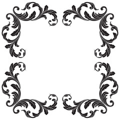 Vintage baroque frame scroll ornament engraving border floral retro pattern antique style acanthus foliage swirl decorative design element filigree calligraphy vector
