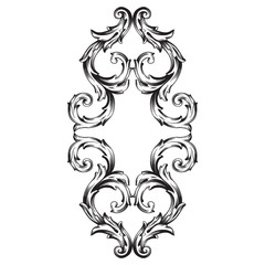 Vintage baroque frame scroll ornament engraving border floral retro pattern antique style acanthus foliage swirl decorative design element filigree calligraphy vector
