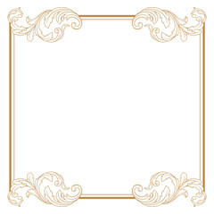 Premium Gold vintage baroque frame scroll ornament engraving border floral retro pattern antique style acanthus foliage swirl decorative design element filigree calligraphy