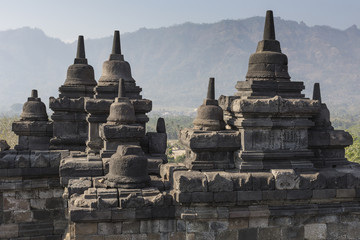 Borobudur temple complex on the island of Java in Indonesia in t