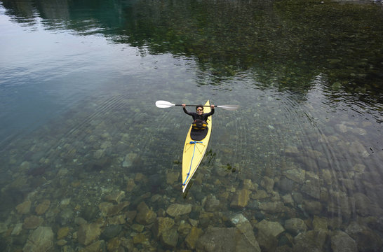 Sea Kayaking in Lake, Patagonia, Bariloche, Argentina. Nahuel Huapi Lake. 