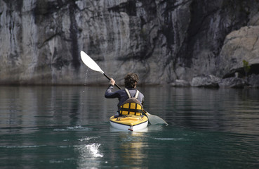 Sea Kayaking in Lake, Patagonia, Bariloche, Argentina. Nahuel Huapi Lake. 