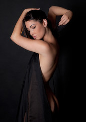 Nude Woman With Sheer Black Fabric