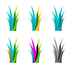 Set of abstract eco plant icons, business logotype nature green concepts, clean modern geometric design