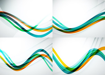 Set of abstract backgrounds. Curve wave lines with light and shadow effects