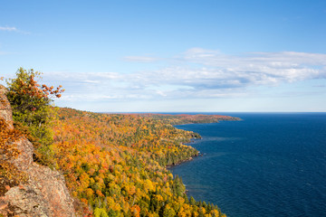 Colorful Lake Superior Shoreline with Blue Sky