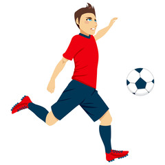 Illustration of young male professional soccer player ready to kick ball