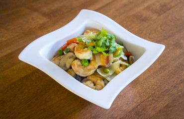 Thai Green Curry Shrimp with Vegetables Over Rice