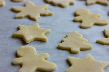 dough christmas cookies on pan