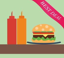 Burger with ketchup and mustard