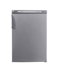 studio shot small stainless steel refrigerator isolated on white